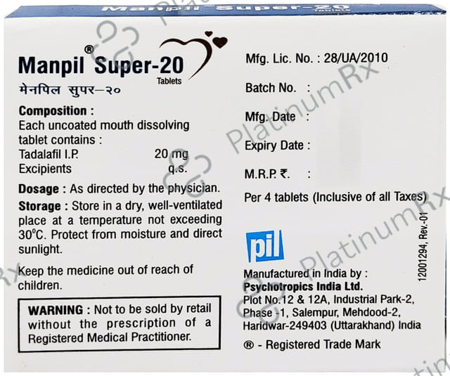 Manpil Super 20mg Tablet MD 4s