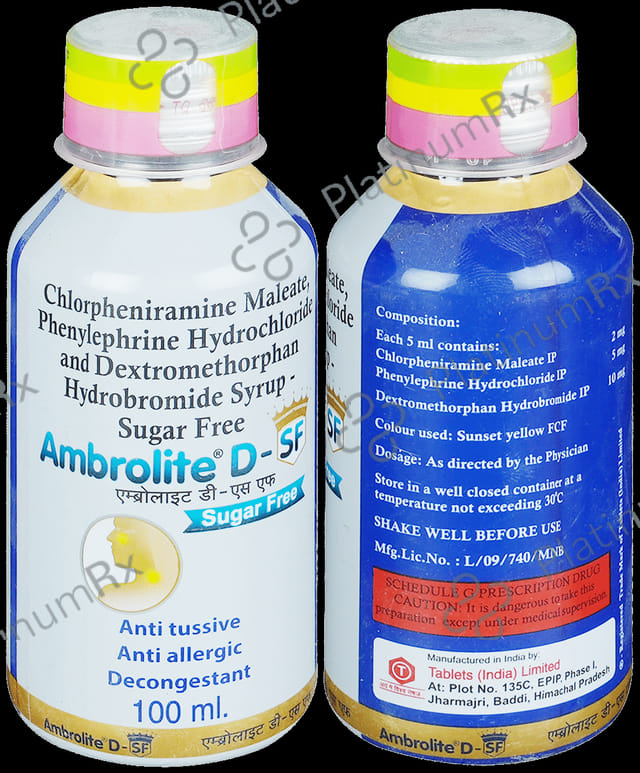 Ambrolite D 2/10/5mg Sugar Free Syrup 100ml