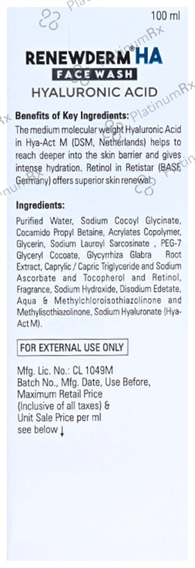 Renewderm HA Hyaluronic Acid Face Wash 100ml