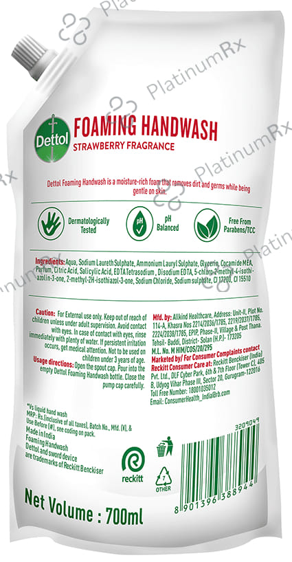 Dettol Strawberry Fragrance Refill Foaming Handwash 700ml