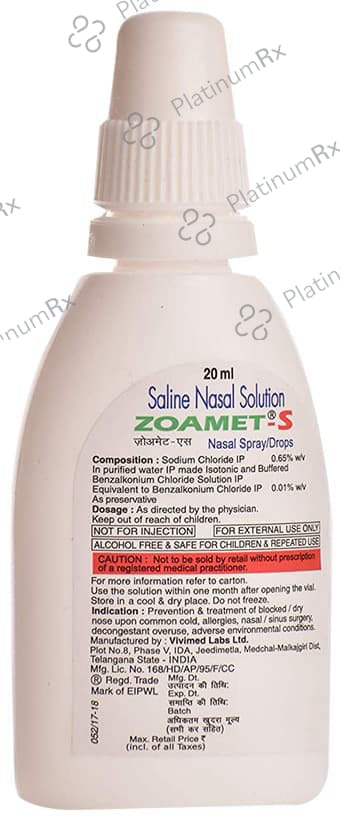 Zoamet S 0.65% Nasal Solution 20ml