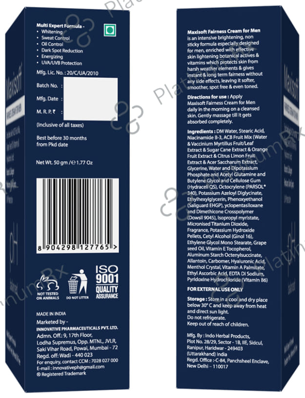 Maxisoft Fairness Cream for Men (50gm Each) 4 Tubes
