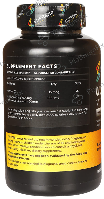 Supremo Nutrition Ultimate Vitamin D3 + Calcium Tablet 60s