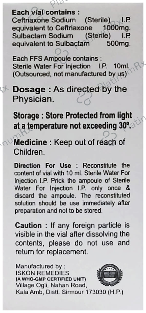Rokkxone SB 1000mg/500mg Injection