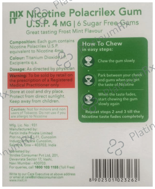Nixit Nicotine 4mg Gum Frost mint Sugar Free