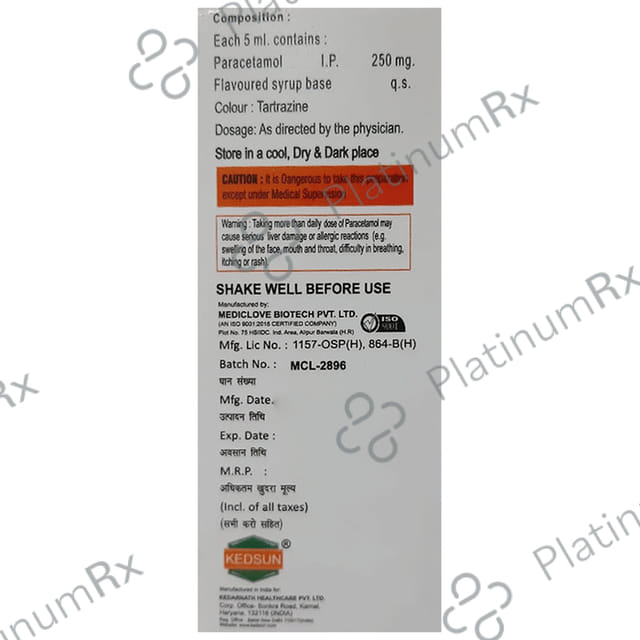 Paraked Oral Suspension Strawberry Sugar Free