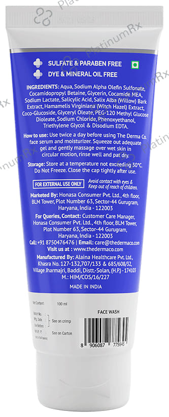 The Derma Co 1% Salicylic Acid Day & Night Face Wash Gel For Active Acne 100ml