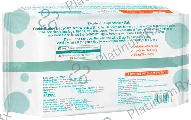 Buddsbuddy Cucumber Based Skincare Baby Wet Wipes (80 Each) 1 Pack