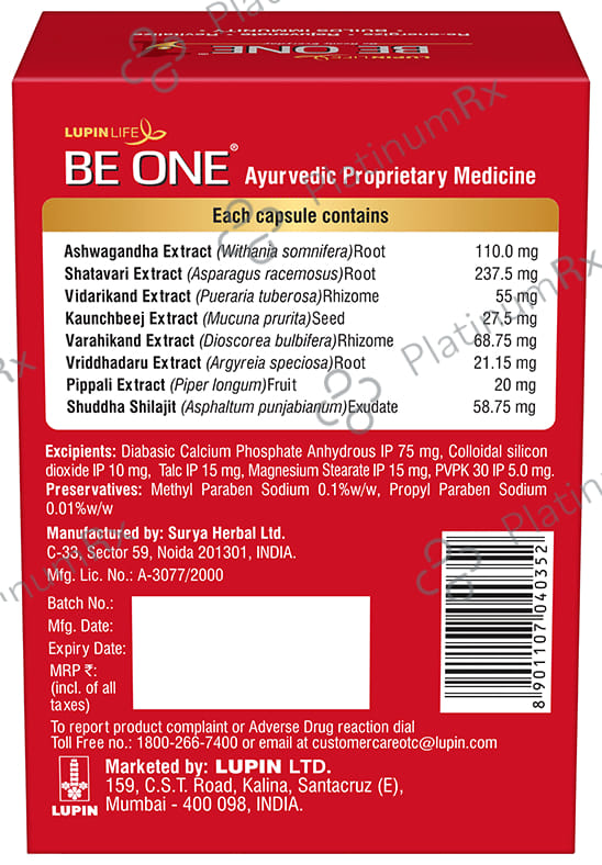 Lupin Life Be One Capsule with Ashwagandha and Shilajit 30s