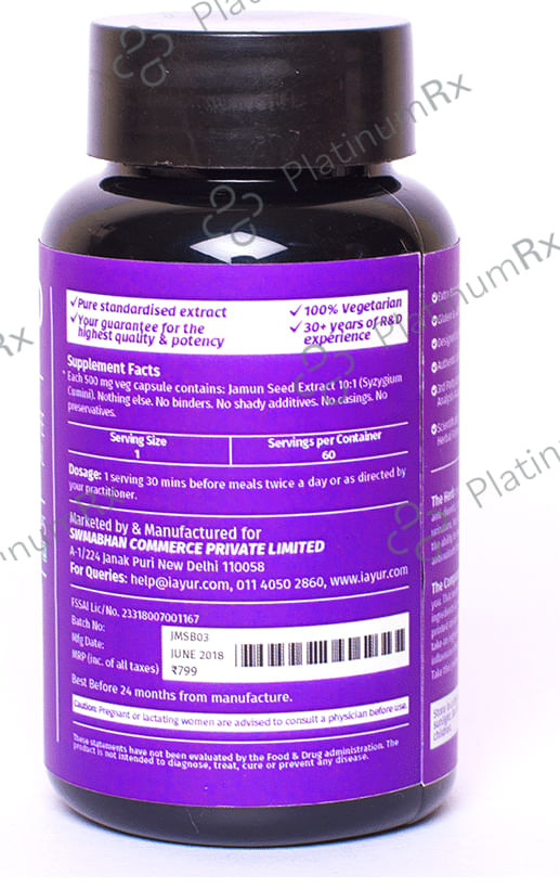 iAYUR Jamun Seed Extract 500mg Veg Capsule