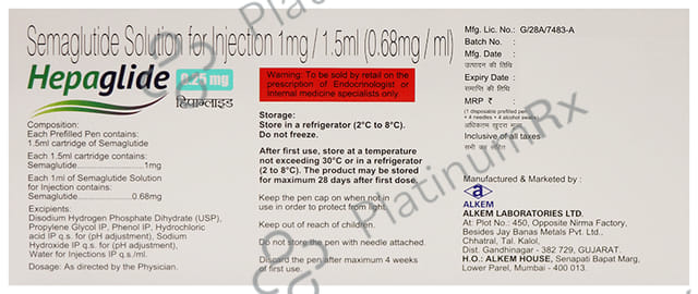 Hepaglide 0.25mg Injection (1 Multi-dose Disposable Pen, 4 Needle, 4 Alcohol Swab)