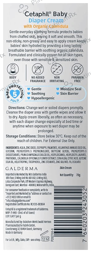 Cetaphil Baby Diaper Cream with Natural Chamomile For Baby's Sensitive Skin 70gm