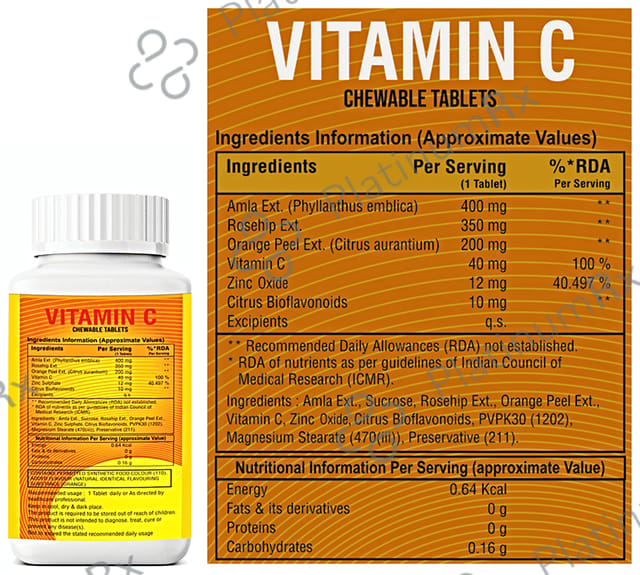 Puraberry Vitamin C Complex 1000mg Chewable Tablet Natural Orange