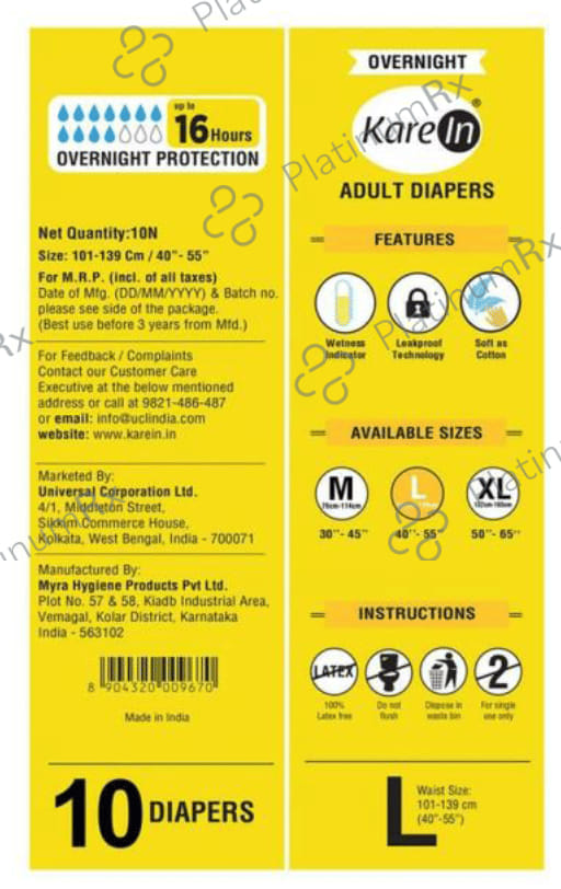 Kare In Overnight Adult Diaper Large 10s