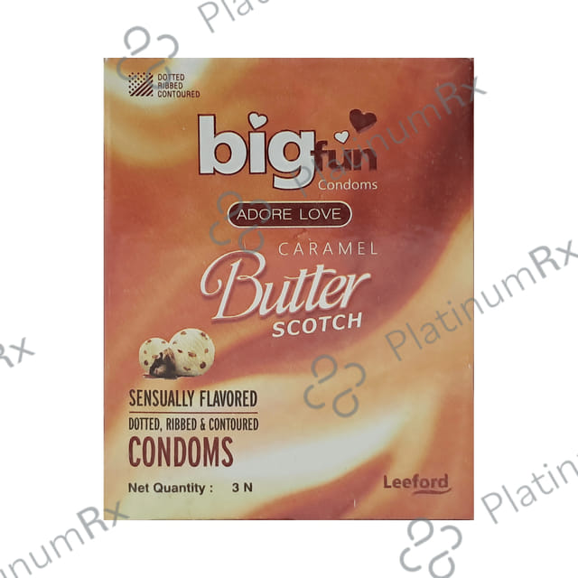 Bigfun Dotted, Ribbed & Contoured Caramel Butter Scotch Flavour Condom 3s