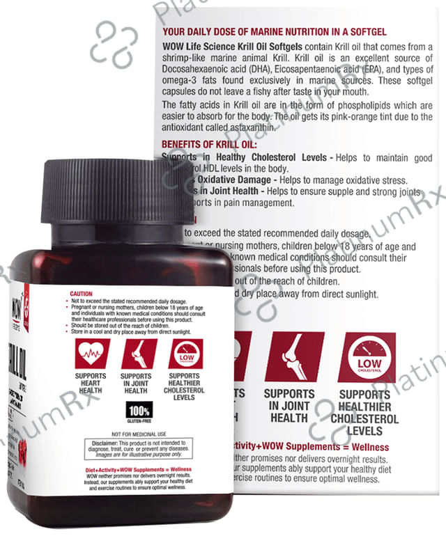 WOW Life Science Krill Oil with EPA, DHA & Astaxanthin - Softgel for Heart, Joint & Antioxidant Support