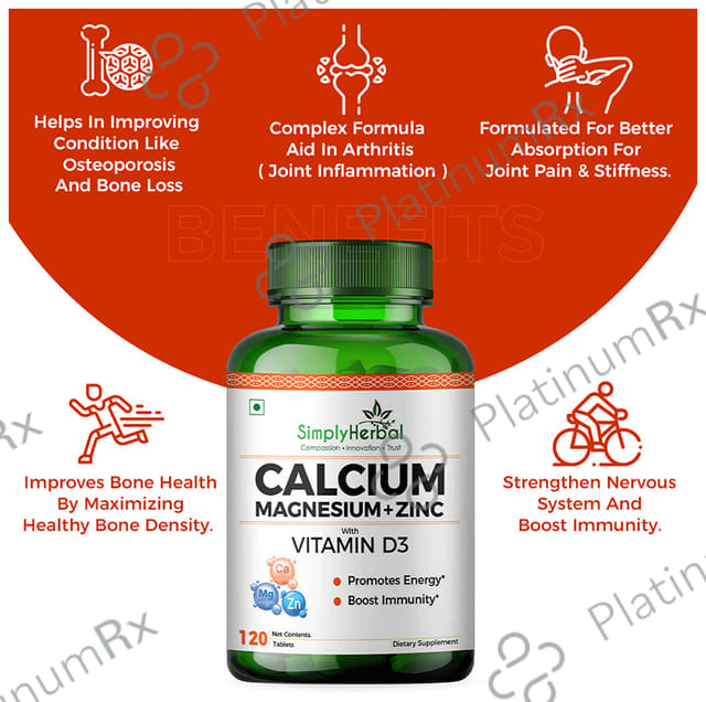 Simply Herbal Calcium + Magnesium + Zinc with Vitamin D3 for Bone Health - Tablet