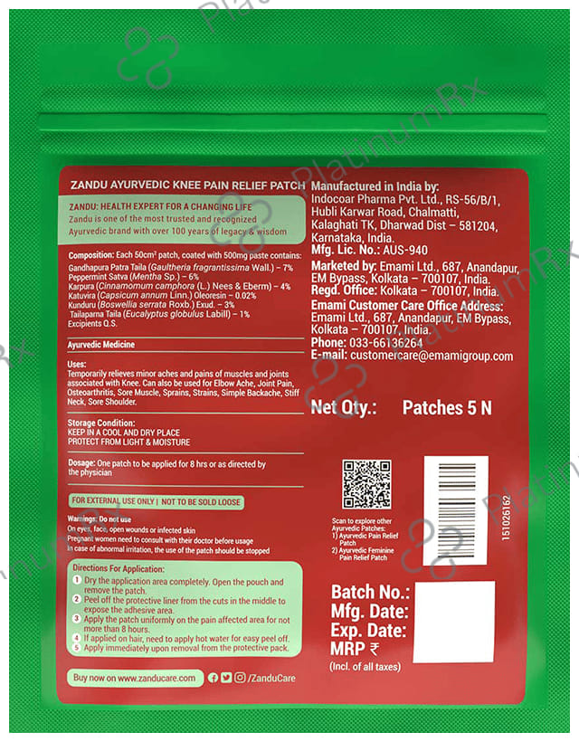 Zandu Ayurvedic Knee Pain Relief Patch