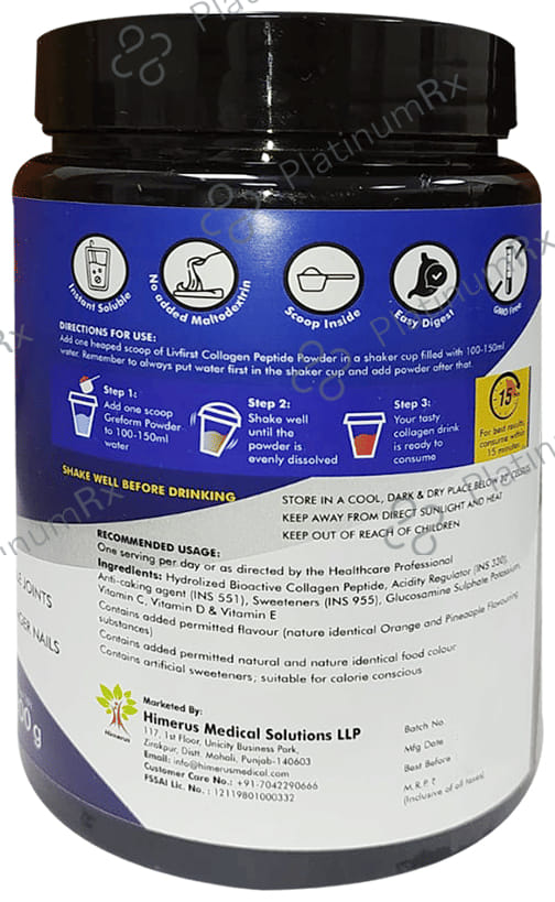 Greform Hydrolized Bioactive Collagen Peptide Powder Orange Pineapple No Sugar
