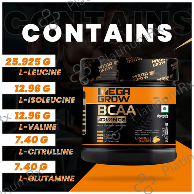 Megagrow BCAA Advance Supplement Powder for Fast Recovery & Muscle Growth Orange