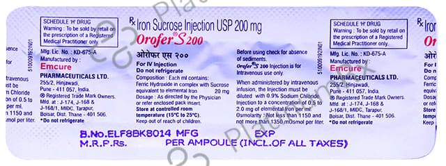 Orofer S 200mg Injection 10ml