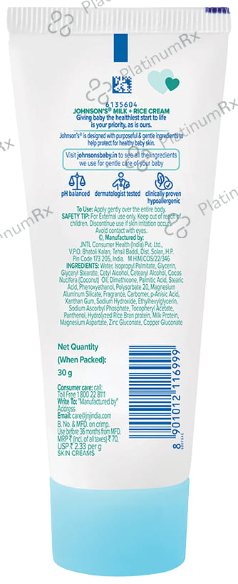 Johnson's Baby Milk + Rice For Baby's Healthy Skin Cream 30gm
