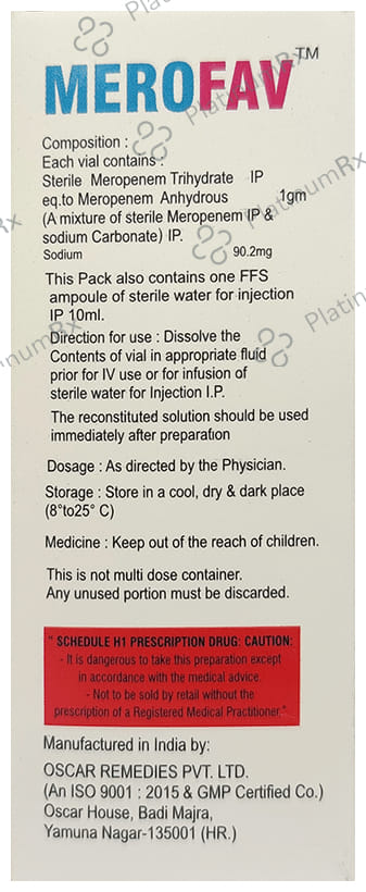 Merofav 1000mg Injection 1 Injection Favnox Pharma Pvt