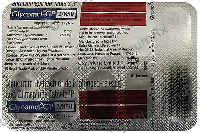 Glycomet GP 2/850mg Tablet PR 10s