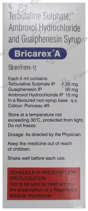 Bricarex A 15/50/1.25mg Syrup No Added Sugar 100ml