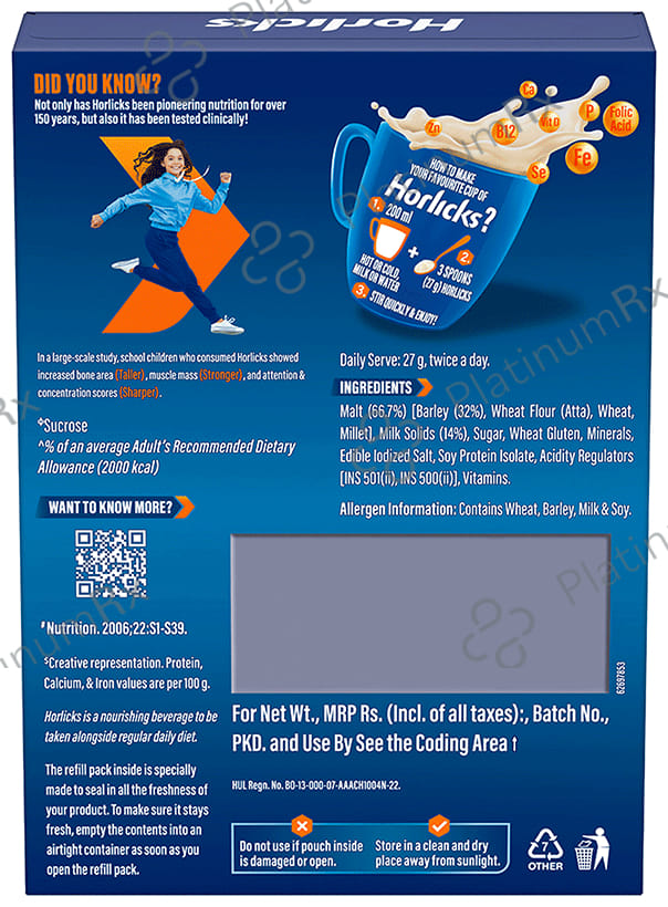 Horlicks Drink - Powder with Zinc, Vitamin C & D - Flavour Classic Malt 500 gm