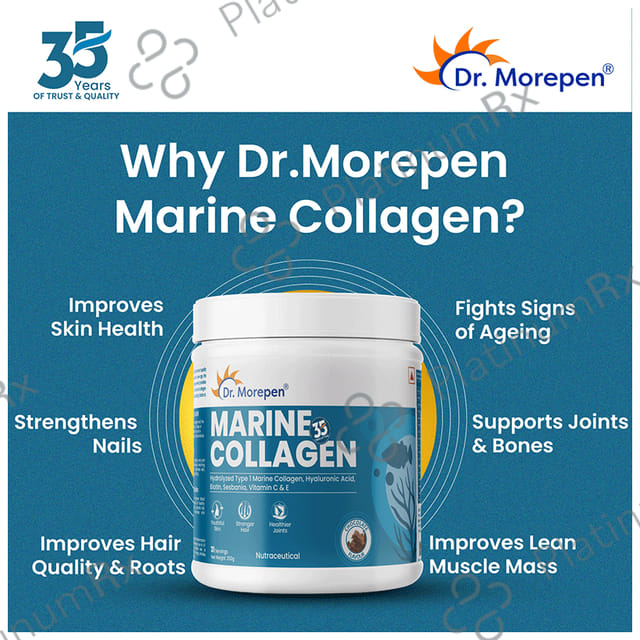 Dr. Morepen Collagen (Marine) Skin Protein with Hyaluronic Acid, Vitamin C & Biotin - Flavour Chocolate Powder