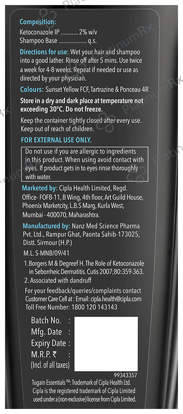 Tugain Essentials 2% Ketoconazole Anti Dandruff Shampoo 100ml