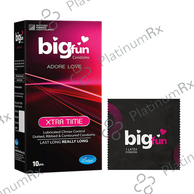 Bigfun Dotted, Ribbed & Contoured Xtra Time Condom 10s