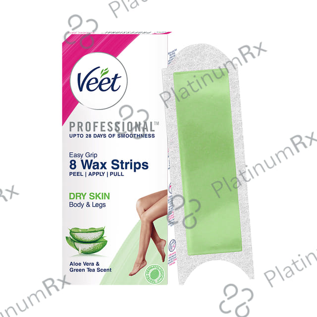 Veet Professional Waxing Strips Kit for Dry Skin, 8 Strips - Gel Wax Hair Removal for Women - Up to 28 Days of Smoothness - No Wax Heater or Wax Beans Required for Dry Skin