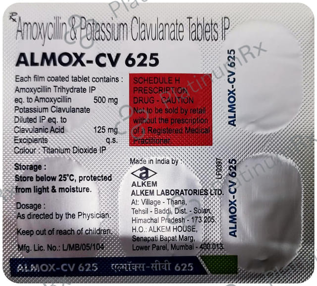 Almox CV 125/500mg Tablet 6s (Cachet Pharmaceuticals Pvt. Ltd.)