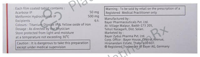 Glucobay M50 50/500mg Tablet 10s