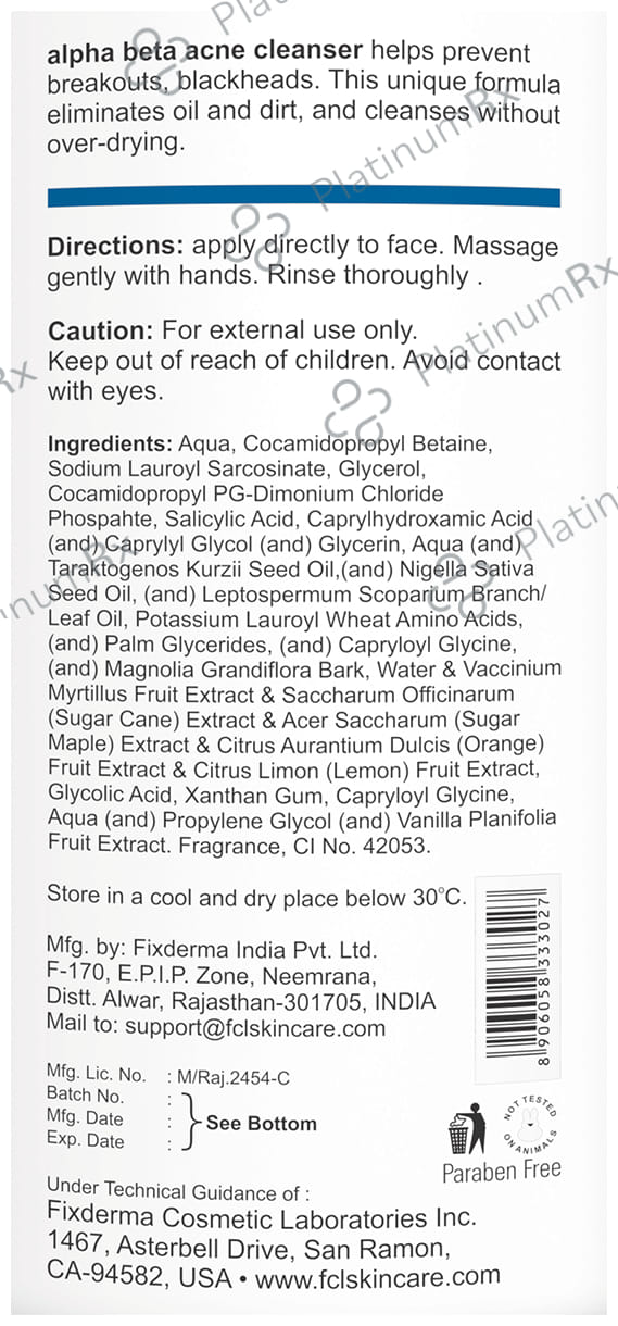 Fixderma Cosmetic Laboratories Alpha Beta Acne Cleanser