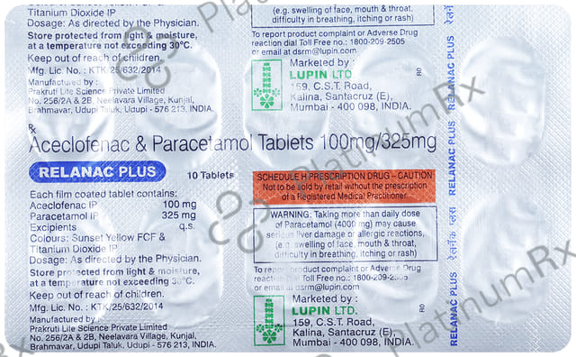 Relanac Plus 100 mg/325 mg Tablet