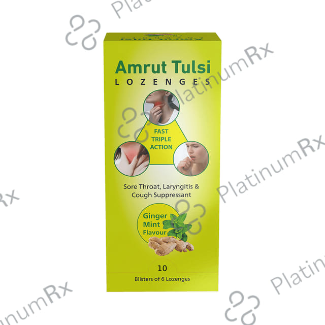 Amrut Tulsi Lozenges (6 Each) Ginger Mint 10 strips