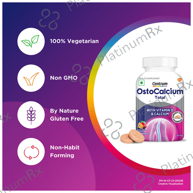 Ostocalcium Total, Vitamin D & Calcium to Support Strong Bones, Joints & Muscles (Veg) Mixed Fruit 60 Chewable Tablet