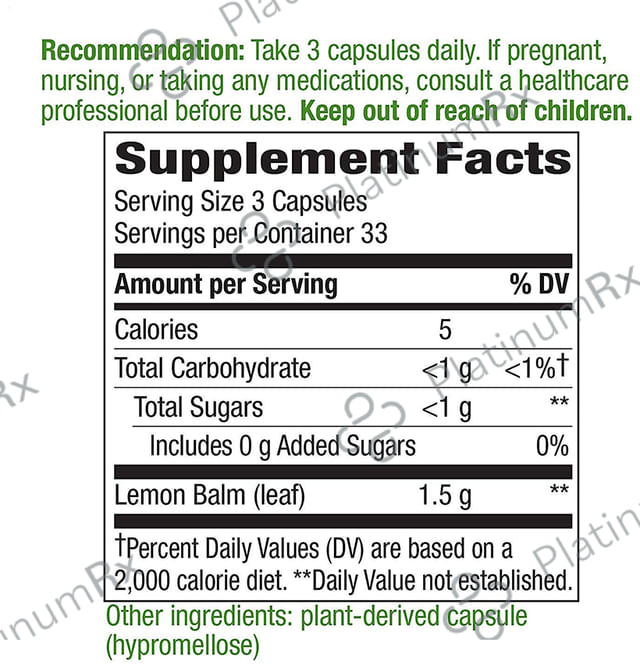 Nature's Way Melissa Lemon Balm Leaf Vegan Capsule