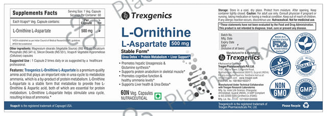 Trexgenics L-Ornithine L-Aspartate 500mg Veg. Capsules