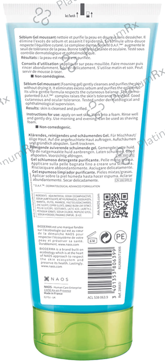 Bioderma Sebium Moussant Purifying Cleansing Foaming Gel 200ml