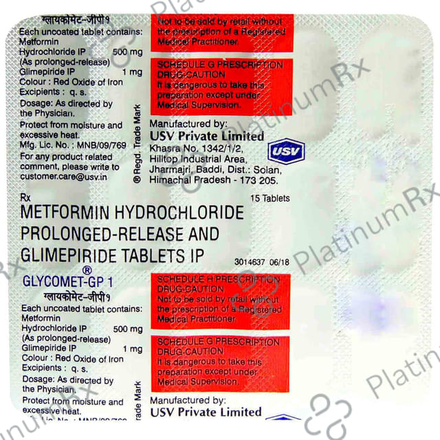 Glycomet GP 1/500mg Tablet 15s