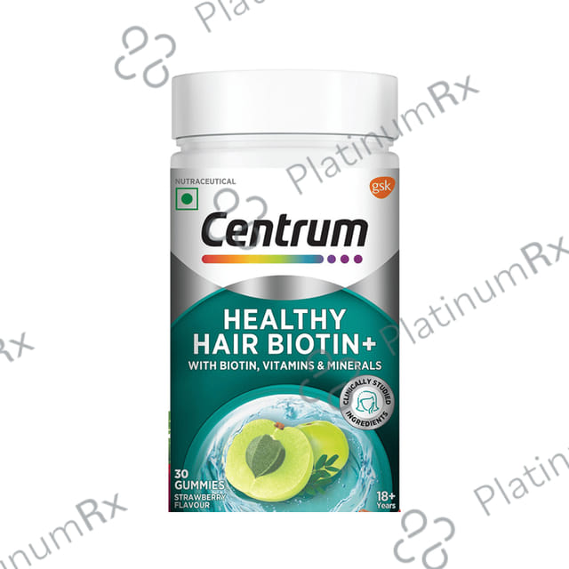 Centrum Healthy Hair Biotin+ with Biotin Vitamins & Minerals Strawberry Flavour Gummy 30s