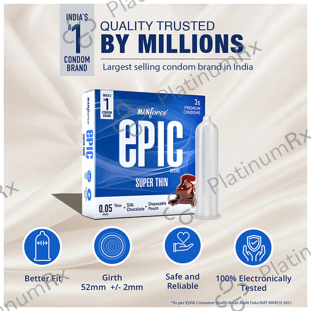 Manforce Epic Desire Super Thin Premium with Disposable Pouch Silk Chocolate Condom 3s