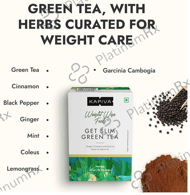 Kapiva Weights Wise Foods -With Ginger, Cinnamon and Garcinia for Weight Management - Get Slim Green Tea Sachets