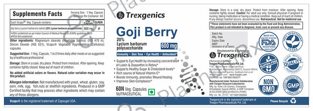 Trexgenics Goji Berry 600mg Veg. Capsules