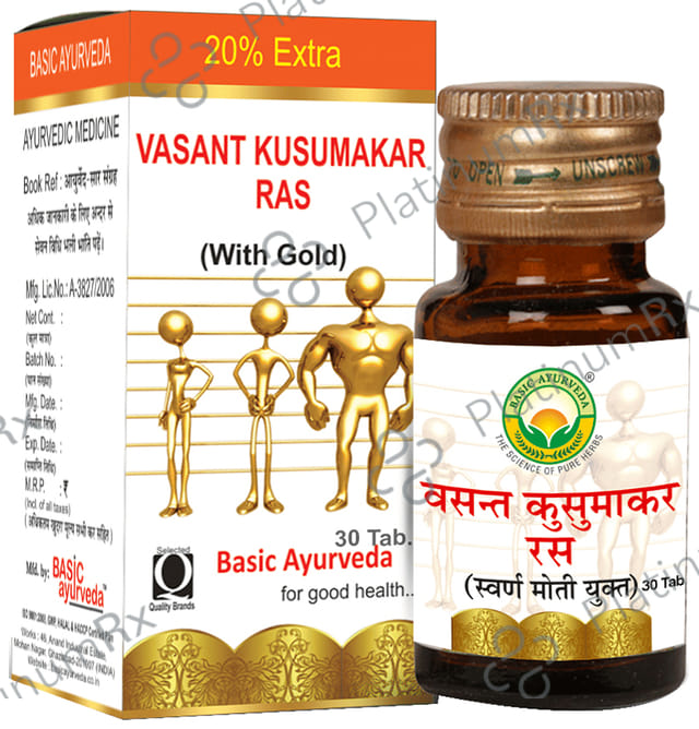 Basic Ayurveda Vasant Kusumakar Ras with Gold 30 tablets