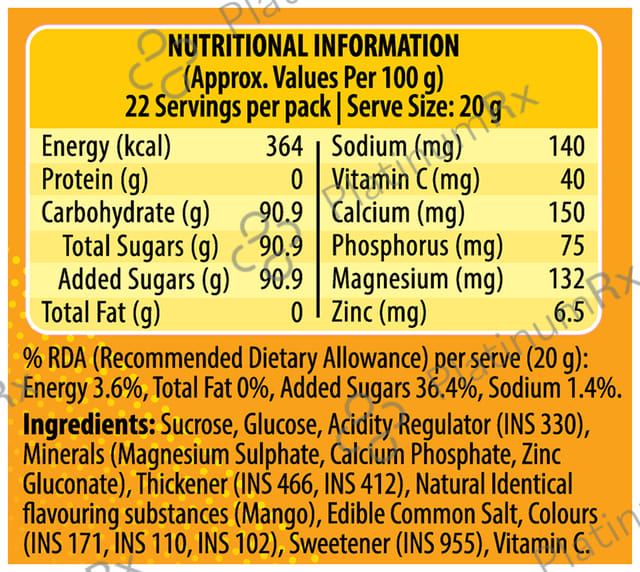 Glucon D with Glucose, Calcium, Vitamin C & Sucrose Flavour Mango Burst with Tiffin Box Free Powder 450gm